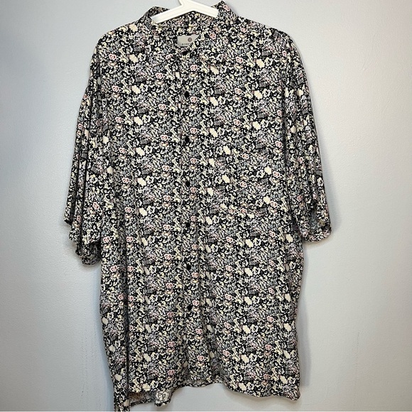 Bobby Chan Men's Size L Silk Bamboo Floral Short Blouse Black Yellow Lightweight - Picture 3 of 11